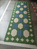 Modern Handmade New Zealand Wool Moss Green, Cream And Sky Blue Geometric Runner-6838