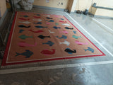 Modern Handmade Cotton Tan And Red Fish Patterned Area Rug-6840