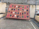 Modern Handmade Cotton Tan And Red Fish Patterned Area Rug-6840