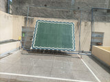 Modern Handmade Cotton Forest Green, Cream And Teal Blue 4 Sided Scalloped Rug-9670