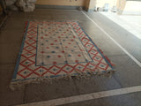 Modern Handmade Cotton Sky Blue, Cream And Terracotta Area Star Rug-6843