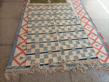 Modern Handmade Cotton Rug, 4x6 White And Blue Star And Dash Striped Rug-6846