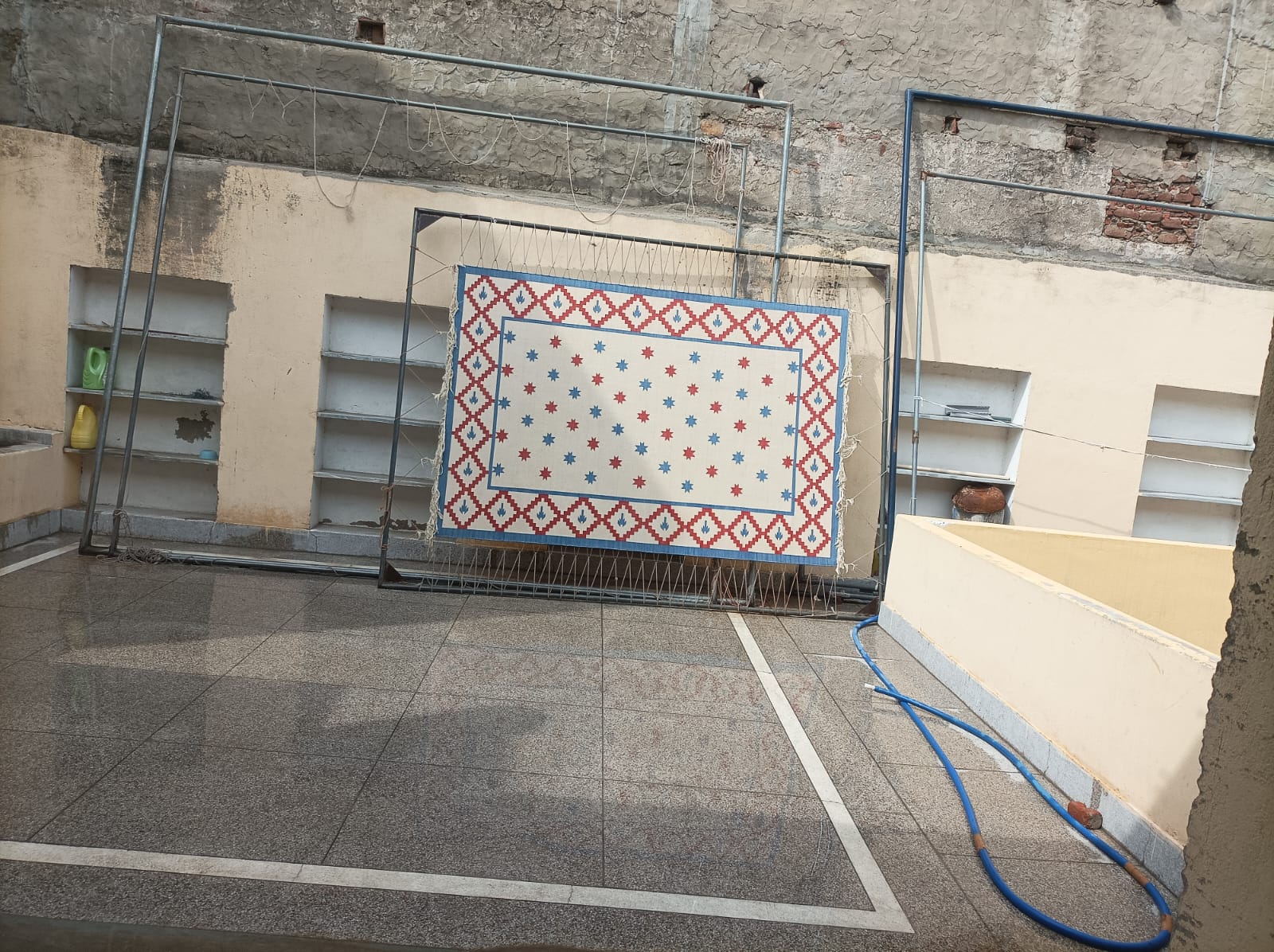 Modern Handmade Cotton Sky Blue, Cream And Terracotta Area Star Rug-6843