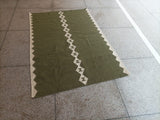 Modern Handmade Woolen Olive Green And White Diamond Rug-6845