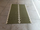 Modern Handmade Woolen Olive Green And White Diamond Rug-6845
