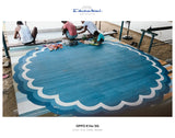 Modern Handmade Cotton Indigo Blue And White Round Scalloped Rug -9672