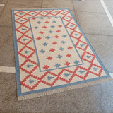 Custom Cotton White And Blue Star Rug for Alycia in Size 4'x6'