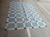 Modern Handmade Cotton Sky Blue And White Block Pattern Geometric Area Rug-6854