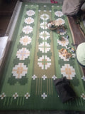 Modern Handmade Cotton Area Flat Weave Rug, Natural Vegetable Dyed, Green Geometric Indian Dhurrie