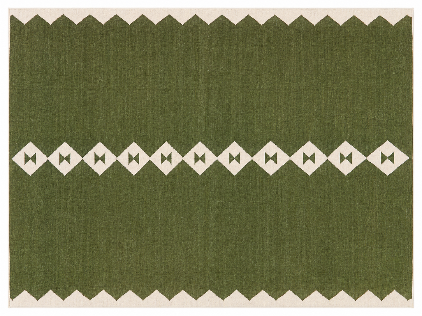 Modern Handmade Woolen Olive Green And White Diamond Rug-6845