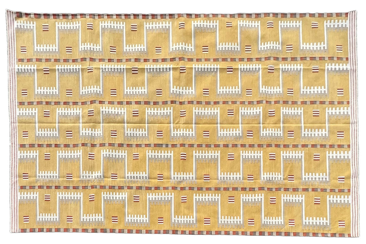 Modern Handmade Cotton Flat Weave Mustard Geometric Rug-6468