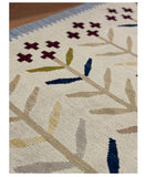 Cotton Custom Cream, Beige, Blue And Red Leaf Rug for JEMMA SKIPWORTH in a Size 300x400cm