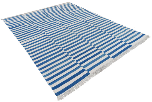 Modern Handmade Cotton Blue And White Up Down Striped Rug-6082