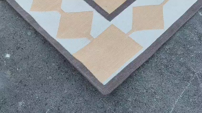 Modern Handmade Cotton Cream, Beige And Brown Geometric Dhurrie Runner-6784