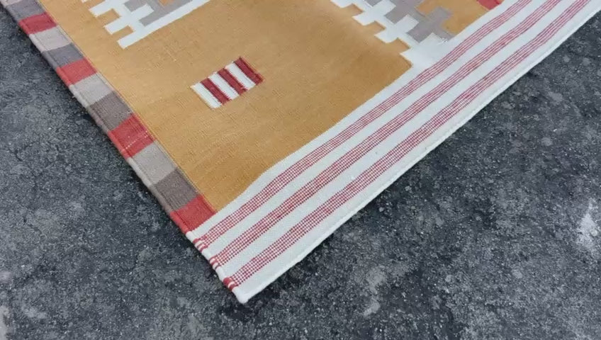 Modern Handmade Cotton Flat Weave Mustard Geometric Marianne Rug-6764