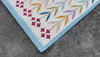 Modern Handmade Cotton Area Flat Weave Rug, Sky Blue And Cream Leaf Indian Dhurrie-6779