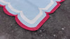 Modern Handmade Cotton Sky Blue, Cream and Red Scalloped Rug-9659