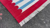 Modern Handmade Cotton Blue, White And Red Scalloped Striped Area Rug-6769