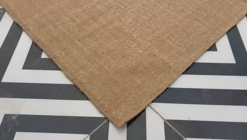 Modern Handmade New Zealand Wool Solid Beige Runner Dhurrie Rug - 6807