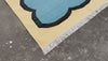 Modern Handmade Cotton Teal Blue, Black and Cream Scalloped Rug-6766