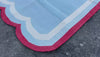 Modern Handmade Cotton Sky Blue, Cream and Red Scalloped Rug-9660