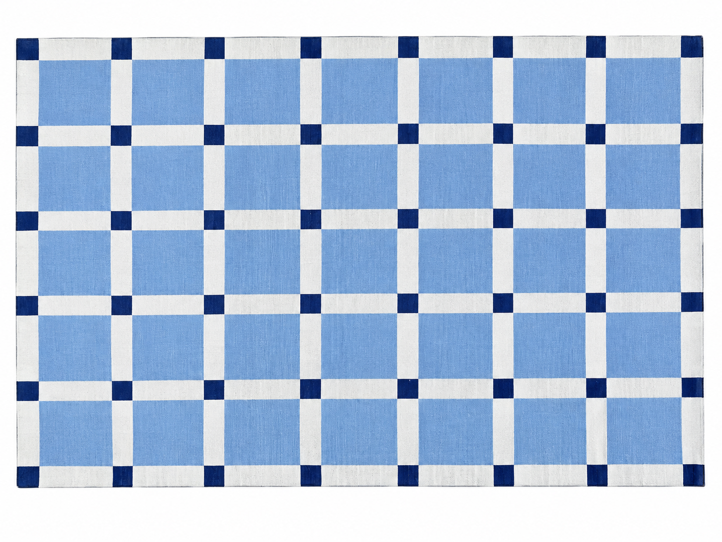 Modern Handmade Cotton Sky Blue And White Block Pattern Geometric Area Rug-6854