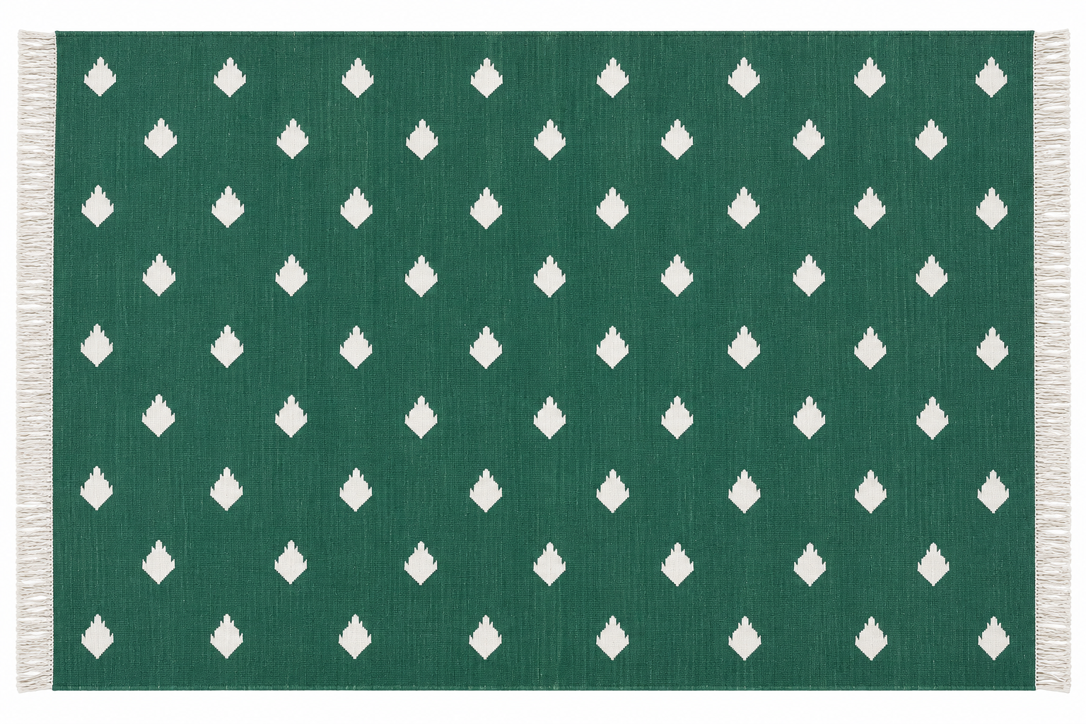 Modern Handmade Cotton Forest Green And White Leaf Patterned Area Rug-6851