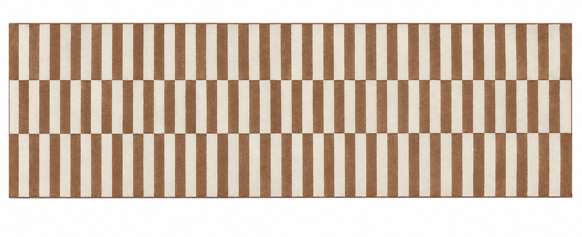 Modern Handmade Cotton Tan And White Up Down Striped Dhurrie Runner-6850