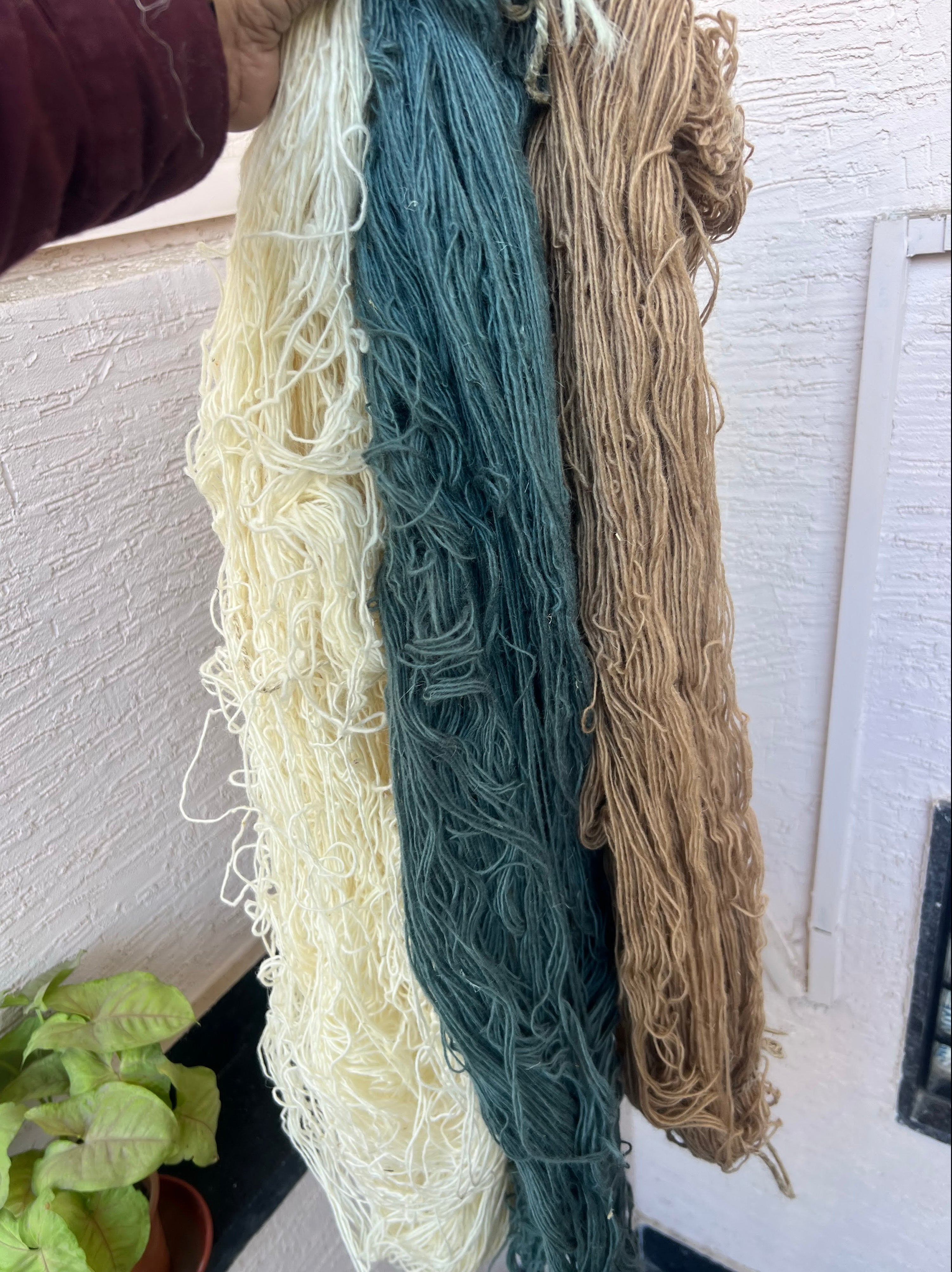 Modern Handmade New Zealand Wool Turquoise Blue, Cream And Beige Geometric Runner-6797