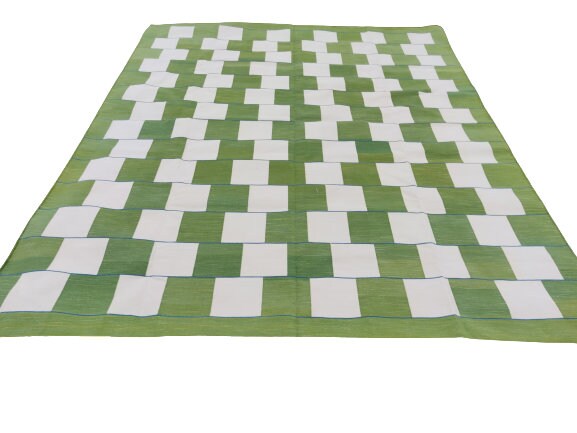 Modern Handmade Cotton Checked Rug