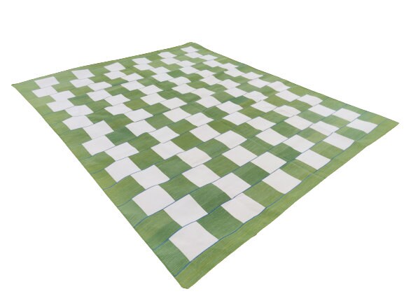 Modern Handmade Cotton Checked Rug