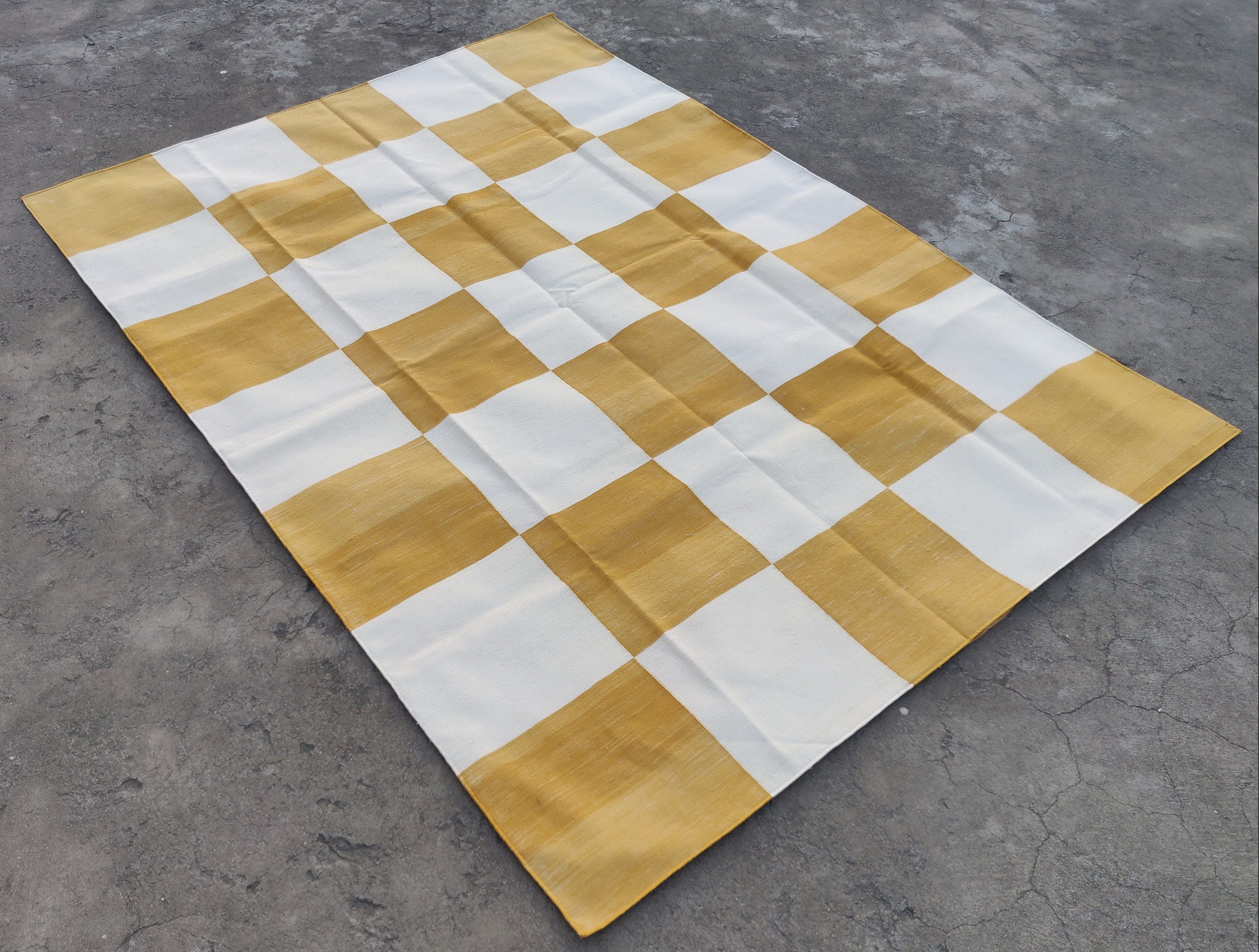 Modern Handmade Cotton Checked Rug