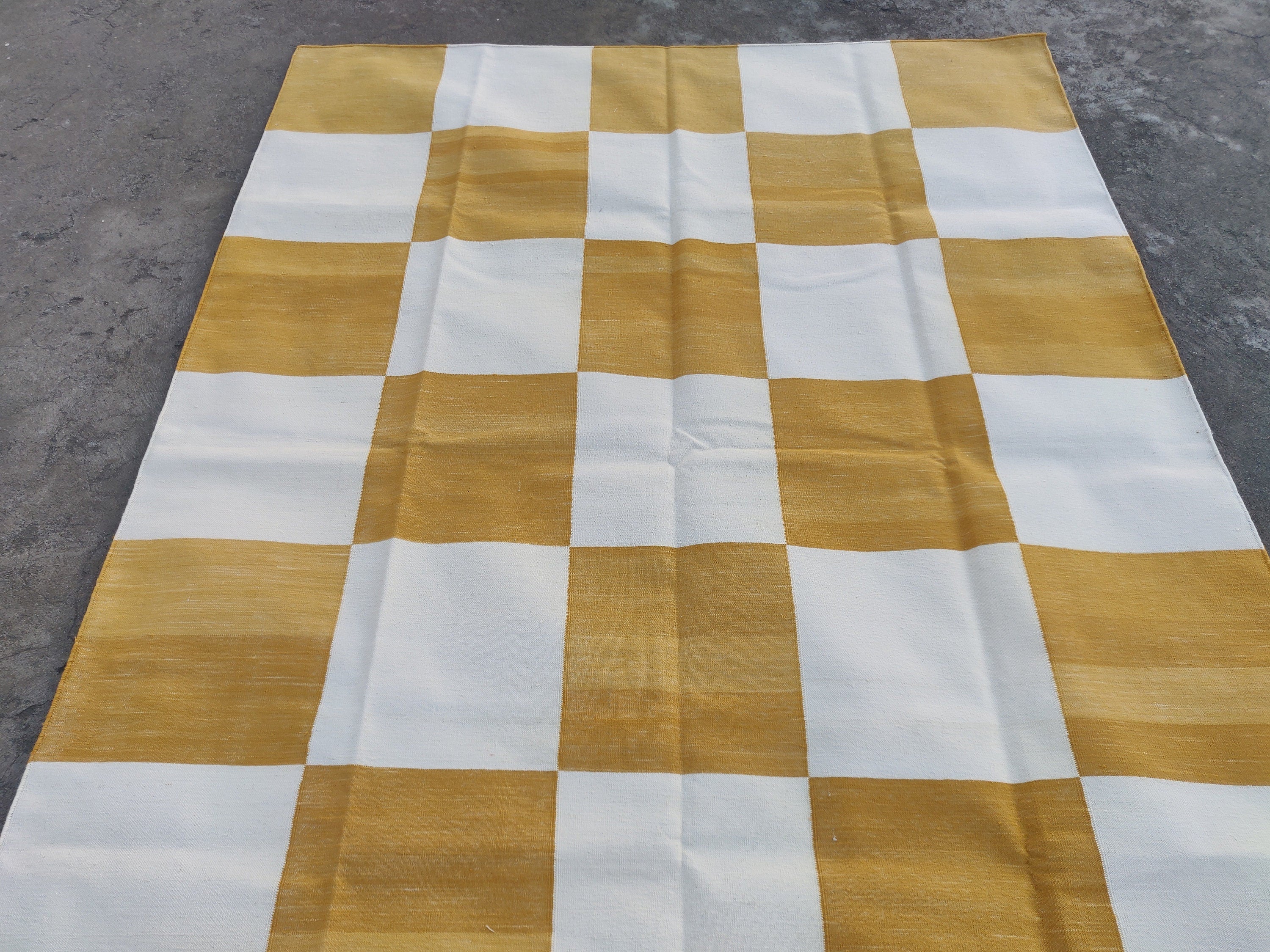 Modern Handmade Cotton Checked Rug