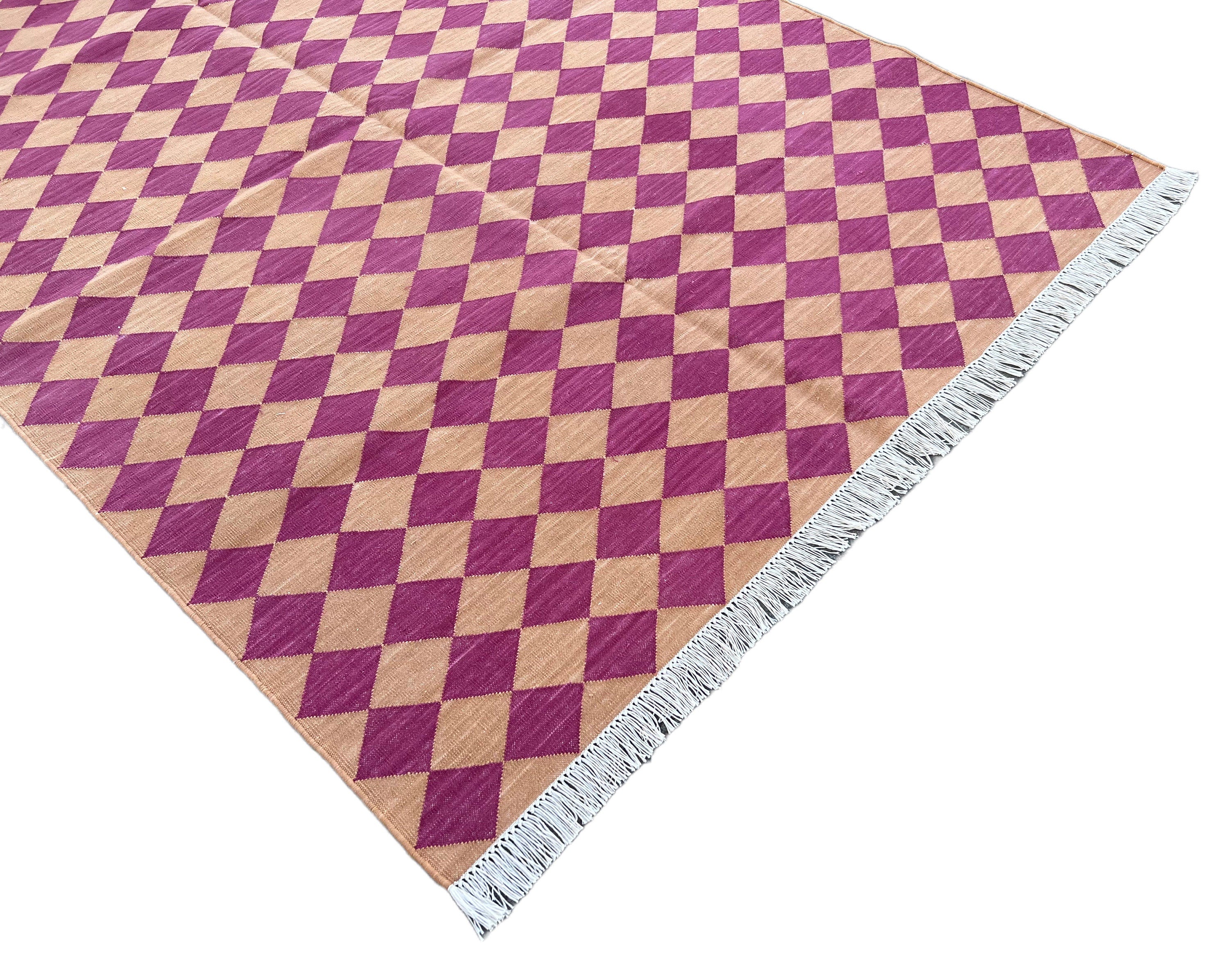 Modern Handmade Cotton Checked Rug