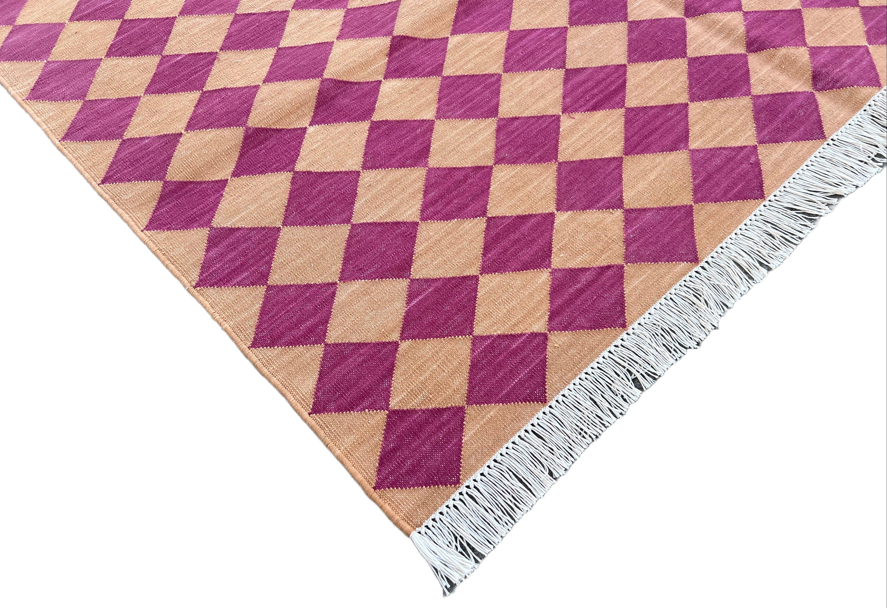 Modern Handmade Cotton Checked Rug