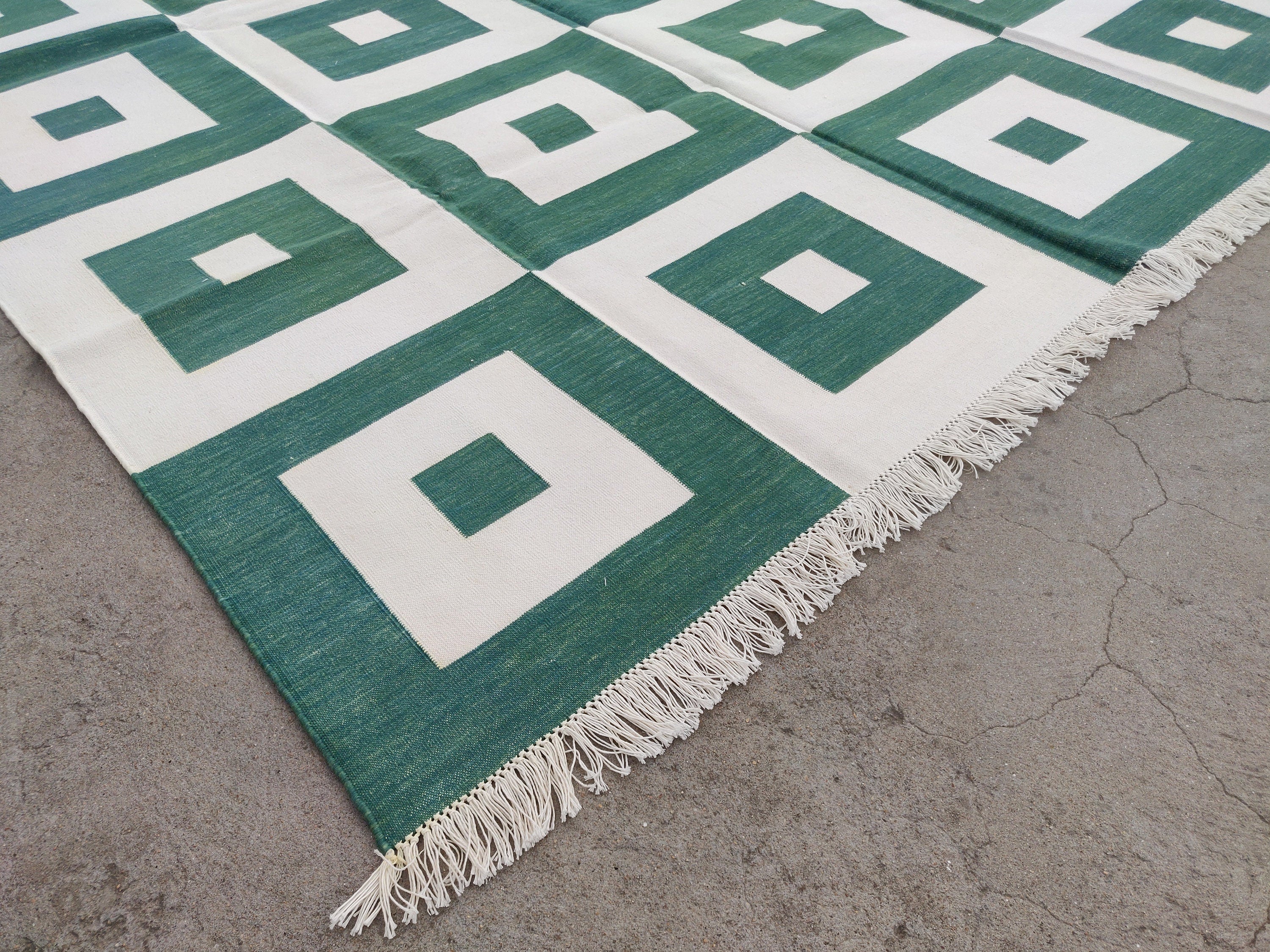 Modern Handmade Cotton Checked Rug