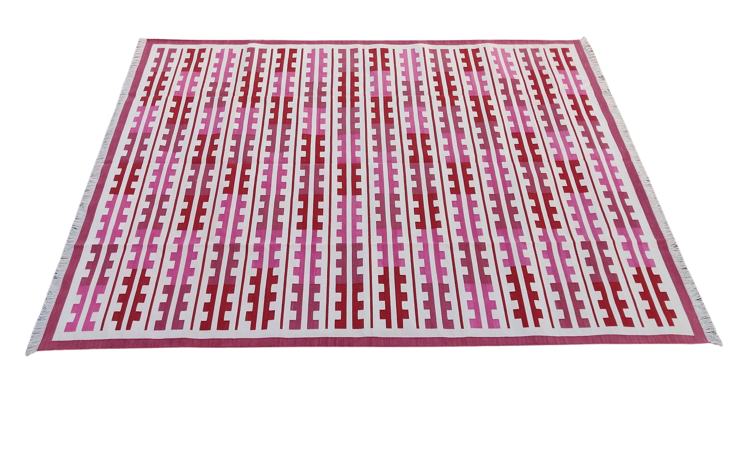 Modern Handmade Cotton Red And White Marianne Rug