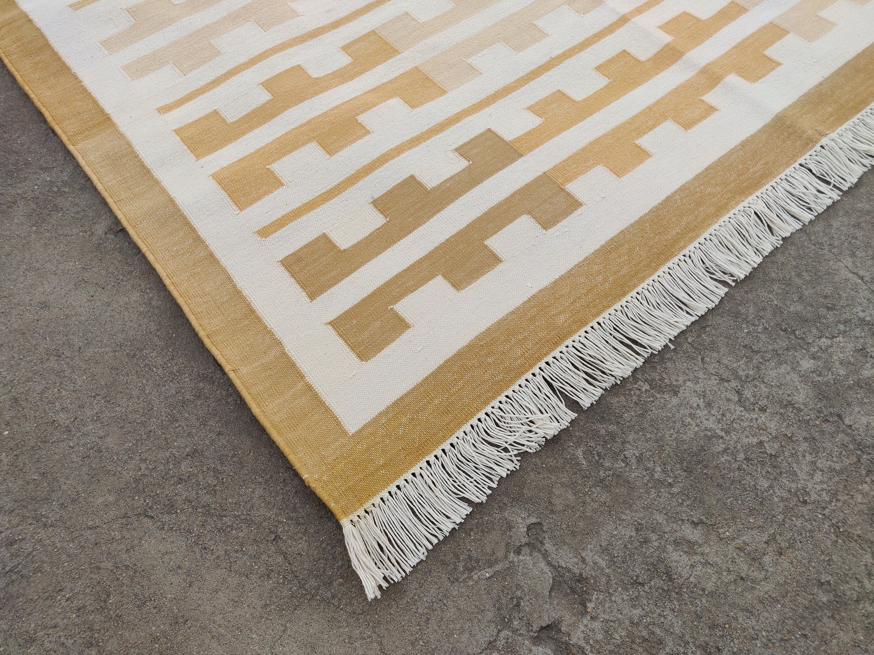 Modern Handmade Cotton Yellow and White Marianne Striped Rug