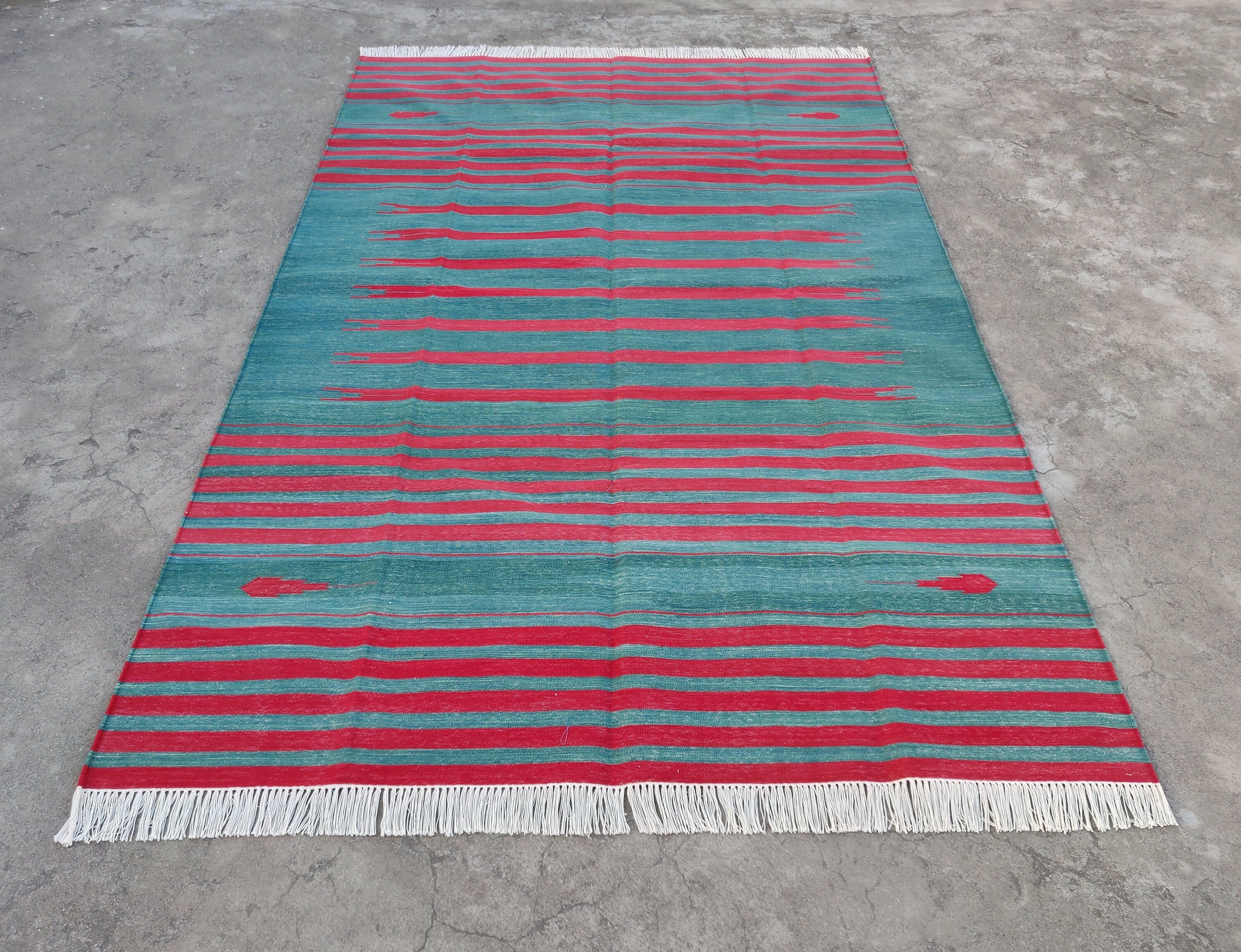 Modern Handmade Cotton Red Striped Rug