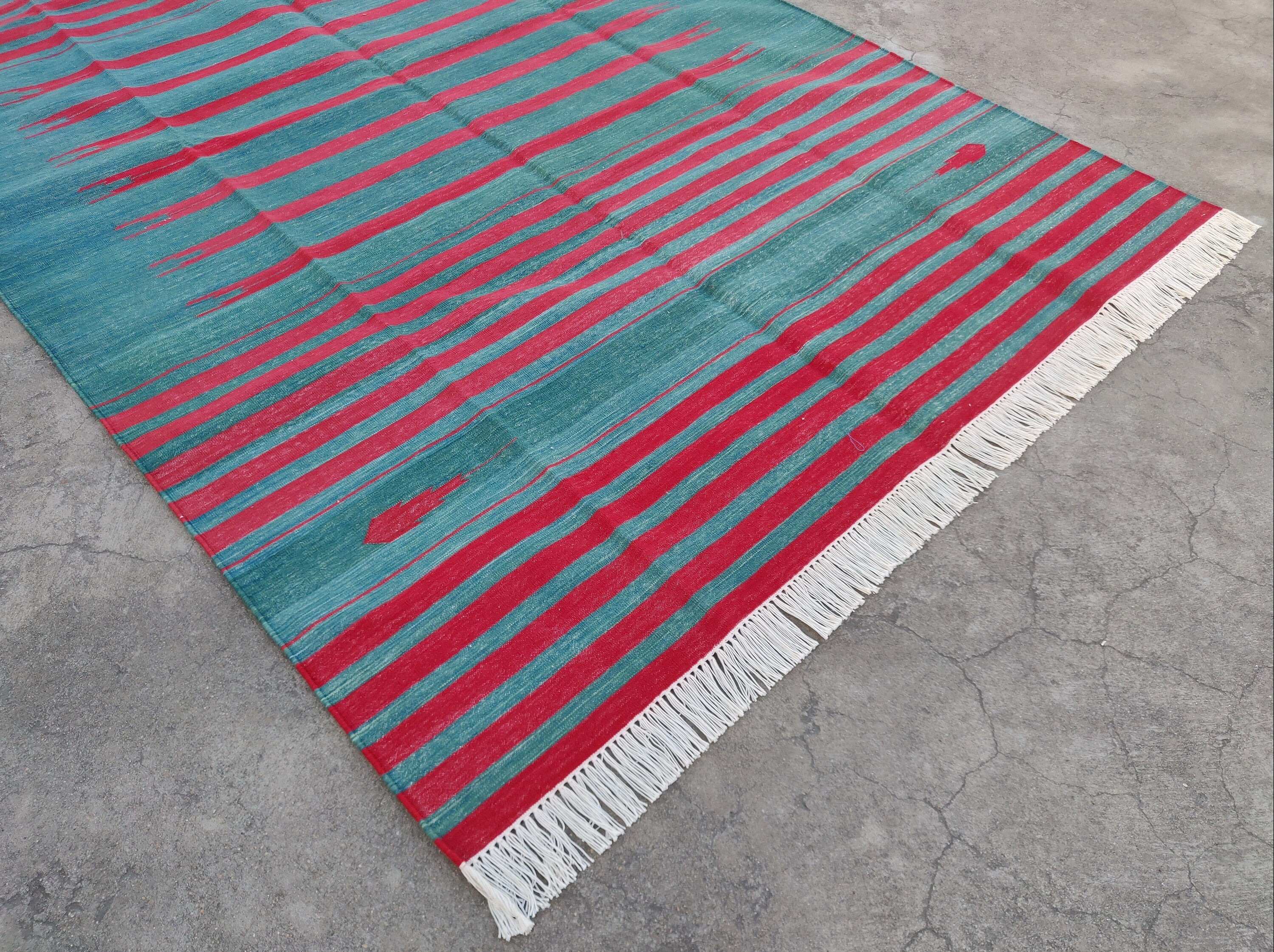 Modern Handmade Cotton Red Striped Rug