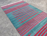 Modern Handmade Cotton Red Striped Rug