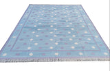 Modern Handmade Cotton Area Flat Weave Rug, Blue & Lavender Star Dhurrie-6476