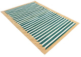 Modern Handmade Cotton Green And Mustard Striped Rug-6521