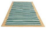 Modern Handmade Cotton Green And Mustard Striped Rug-6521