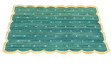 Modern Handmade Cotton Green And Yellow Scalloped Diamond Rug