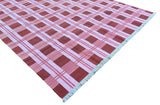 Modern Handmade Cotton Pink And Red Checked Rug-6522