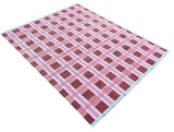 Modern Handmade Cotton Pink And Red Checked Rug-6522