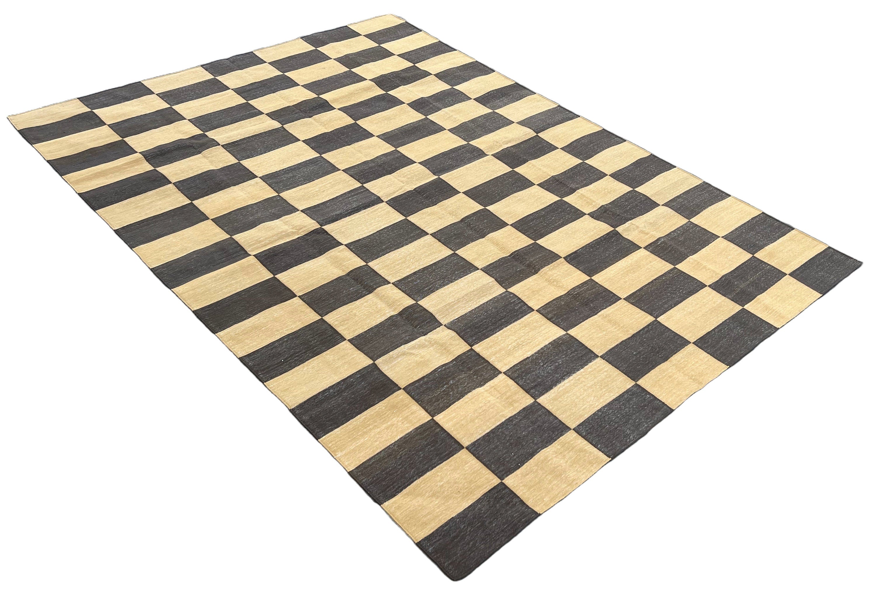 Modern Handmade Cotton Checked Rug