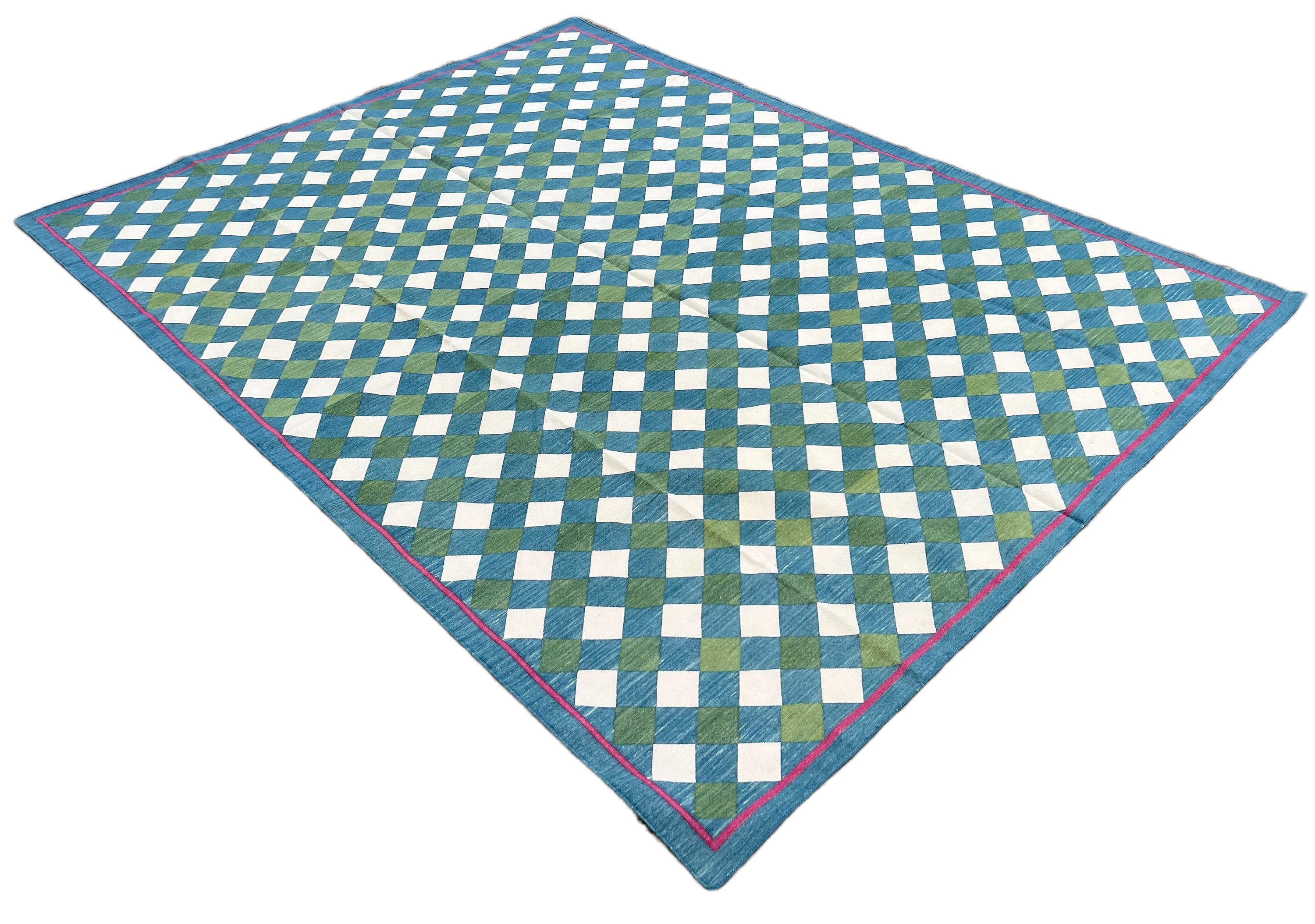 Modern Handmade Cotton Checked Rug