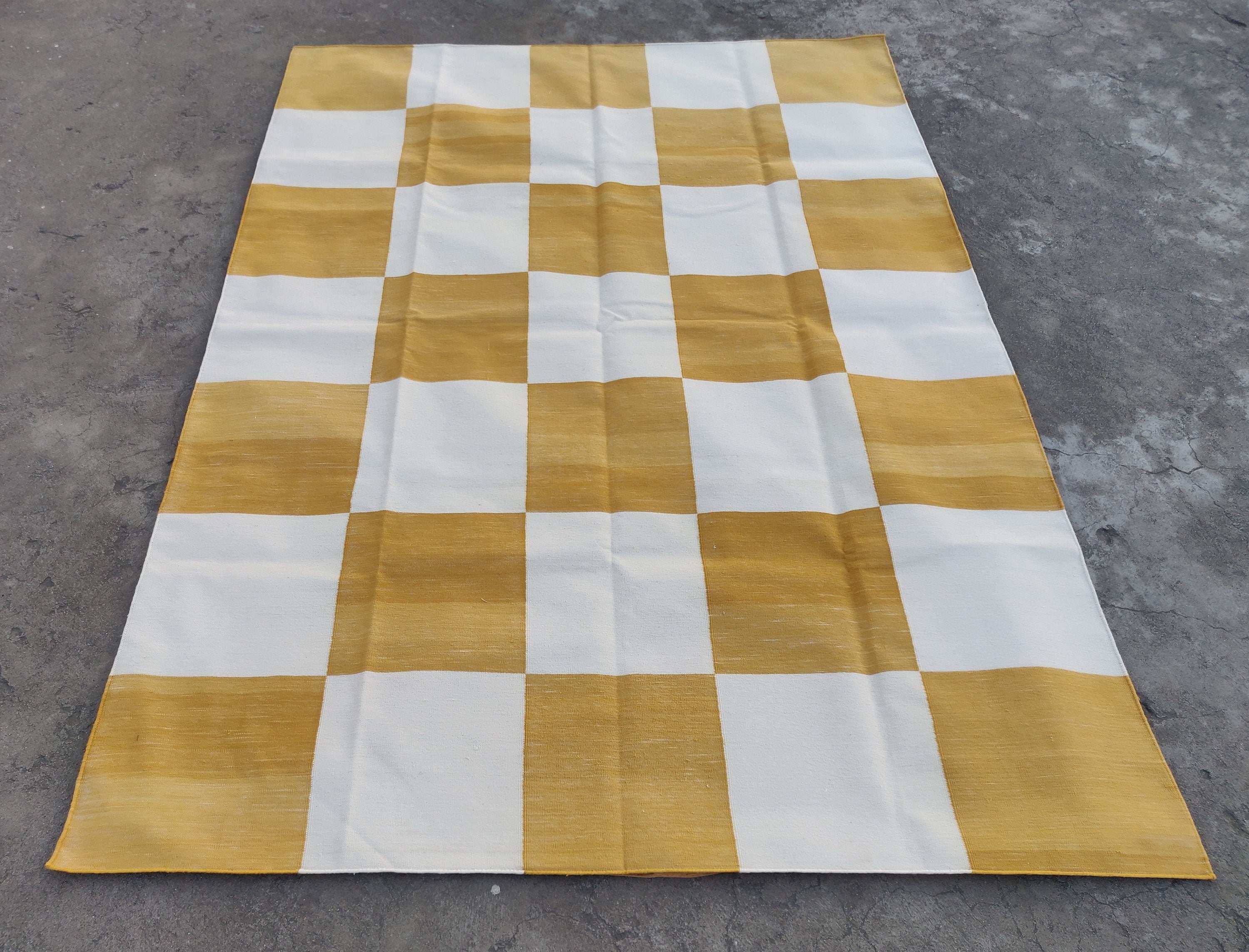 Modern Handmade Cotton Checked Rug